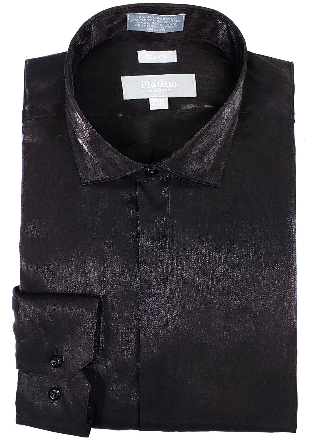 Camisa Platino Slim Fit Satinada Negra: Elegancia Atemporal para el Hombre Moderno. Estilo Sofisticado, 20101SL.